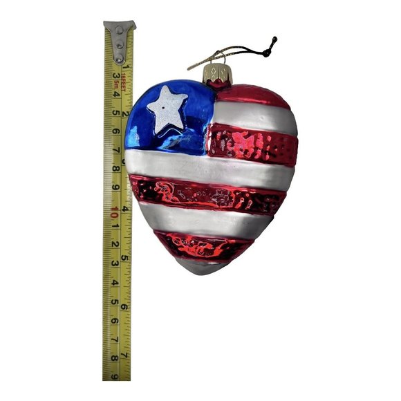 Vintage 5 Blown Glass American Flag Single Star Heart Ornaments READ DESCRIPTION - Picture 2 of 12